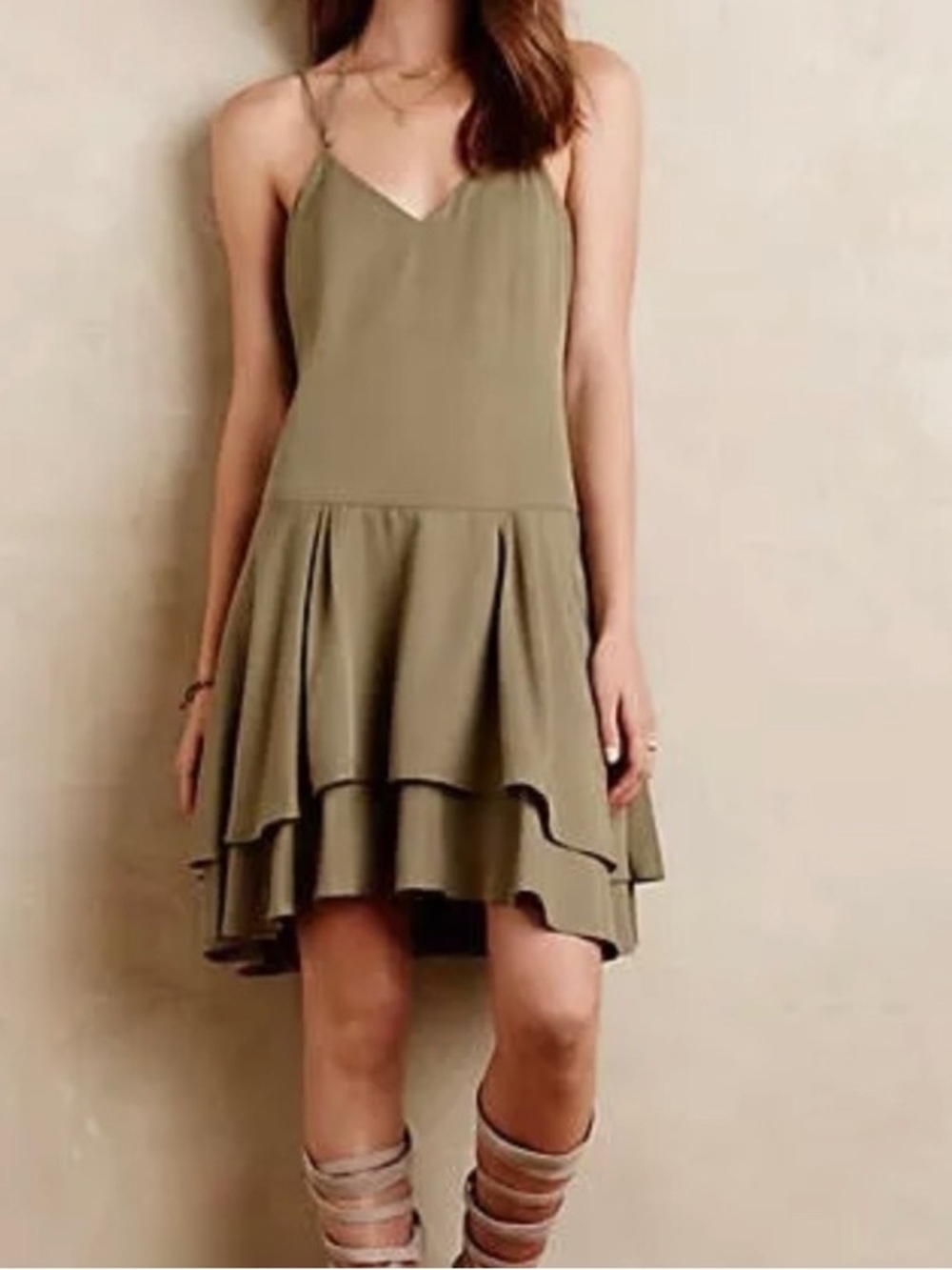 Hunter Bell Teleri tiered drop waist dress tencel Sage Green Large